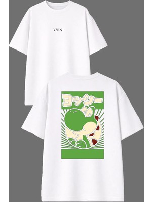 Vsrn Tombik Timsh Tasarım Ön Arka Baskılı Beyaz Oversize T Shirt
