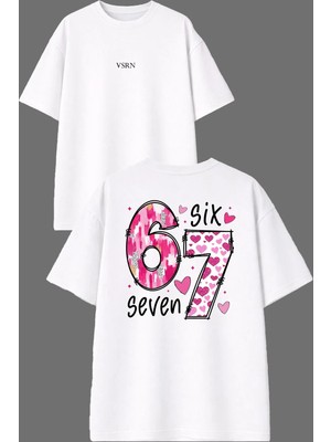 Vsrn Six Seven Tasarım Ön Arka Baskılı Beyaz Oversize T Shirt