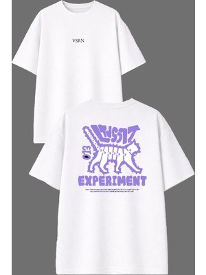 Vsrn Elektrikli Kedi Tasarım Ön Arka Baskılı Beyaz Oversize T Shirt