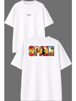 Vsrn Spaın Tasarım Ön Arka Baskılı Beyaz Oversize T Shirt