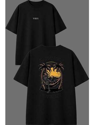 Vsrn Im Just Buılt Tasarım Ön Arka Baskılı Siyah Oversize T Shirt