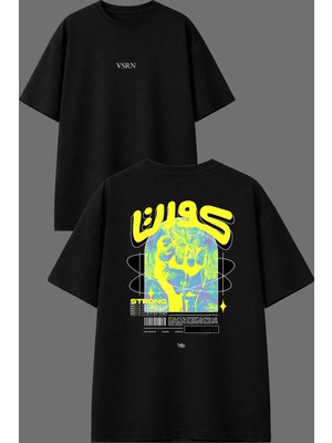 Vsrn Strong Strong Tasarım Ön Arka Baskılı Siyah Oversize T Shirt