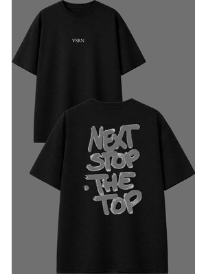 Vsrn Next Stop Tasarım Ön Arka Baskılı Siyah Oversize T Shirt