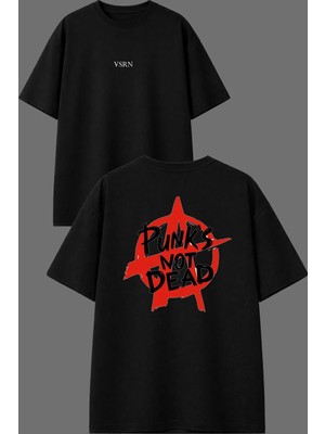 Vsrn Not Dead Tasarım Ön Arka Baskılı Siyah Oversize T Shirt