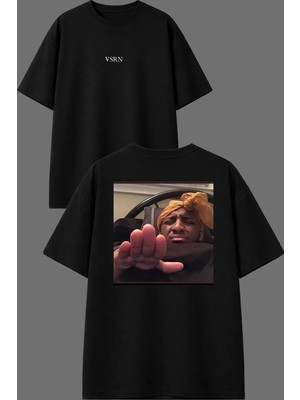 Vsrn Günoo Tasarım Ön Arka Baskılı Siyah Oversize T Shirt