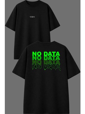 Vsrn No Data No Data Tasarım Ön Arka Baskılı Siyah Oversize T Shirt