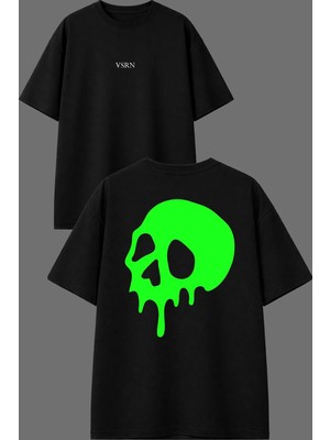 Vsrn Eriyen Iskelet Tasarım Ön Arka Baskılı Siyah Oversize T Shirt