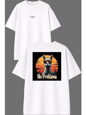 Vsrn No Problema Tasarım Ön Arka Baskılı Beyaz Oversize T Shirt