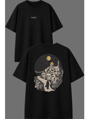 Vsrn Uzun Yol Tasarım Ön Arka Baskılı Siyah Oversize T Shirt