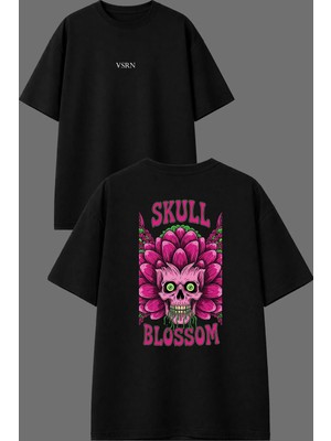 Vsrn Zombi Skull Tasarım Ön Arka Baskılı Siyah Oversize T Shirt