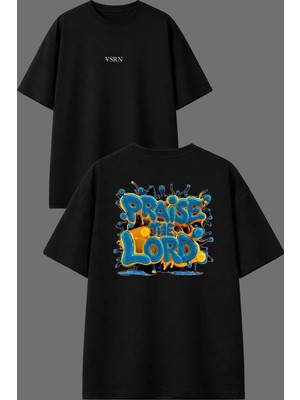 Vsrn Pra Lord Tasarım Ön Arka Baskılı Siyah Oversize T Shirt