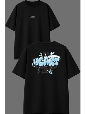 Vsrn Take The Lod Tasarım Ön Arka Baskılı Siyah Oversize T Shirt