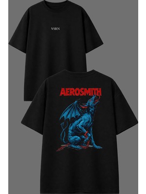 Vsrn Yarasa Dog Tasarım Ön Arka Baskılı Siyah Oversize T Shirt