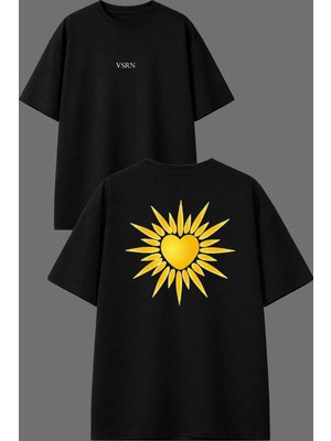 Vsrn Güneşş Tasarım Ön Arka Baskılı Siyah Oversize T Shirt