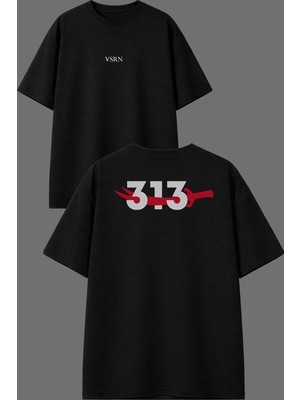 Vsrn Kılıç 3 Tasarım Ön Arka Baskılı Siyah Oversize T Shirt