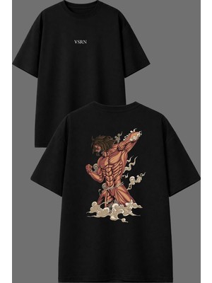 Vsrn Süper Kaslı Adam Tasarım Ön Arka Baskılı Siyah Oversize T Shirt