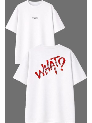 Vsrn Whatt 1 Tasarım Ön Arka Baskılı Beyaz Oversize T Shirt