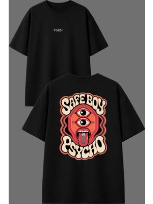 Vsrn Safe Boy Tasarım Ön Arka Baskılı Siyah Oversize T Shirt
