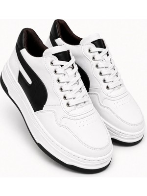 Yalçın Erkek Sneaker Beyaz Siyah Kalın Taban Bağcıklı Günlük Ayakkabı