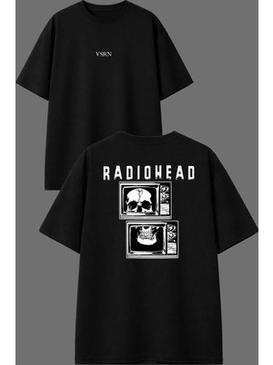 Vsrn Televizyon Iskelet Tasarım Ön Arka Baskılı Siyah Oversize T Shirt