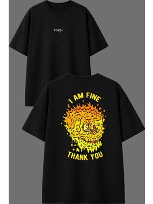 Vsrn Thank You Tasarım Ön Arka Baskılı Siyah Oversize T Shirt