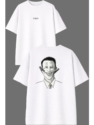 Vsrn Zorla Gülmek Tasarım Ön Arka Baskılı Beyaz Oversize T Shirt
