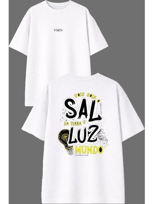 Vsrn Sal Mu Tasarım Ön Arka Baskılı Beyaz Oversize T Shirt