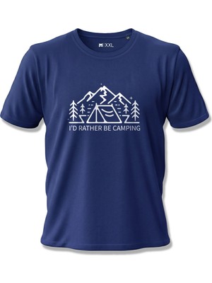 North Whiskers Weekend Forecast 100% Chance of Camping Baskılı %100 Pamuklu Unisex Lacivert Kamp Tişörtü