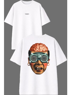 Vsrn Ilizyon Beyin Tasarım Ön Arka Baskılı Beyaz Oversize T Shirt