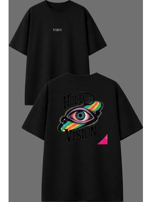 Vsrn Hold The Tasarım Ön Arka Baskılı Siyah Oversize T Shirt