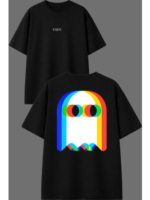 Vsrn Hayalet 3D Tasarım Ön Arka Baskılı Siyah Oversize T Shirt