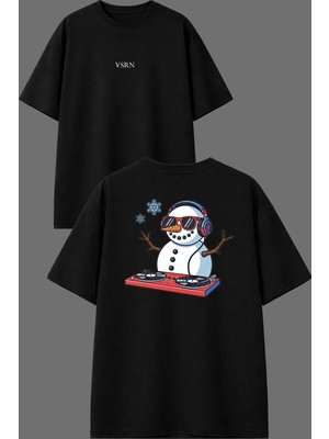 Vsrn Kardan Dj Tasarım Ön Arka Baskılı Siyah Oversize T Shirt