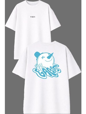 Vsrn Eriyen Kar Tasarım Ön Arka Baskılı Beyaz Oversize T Shirt