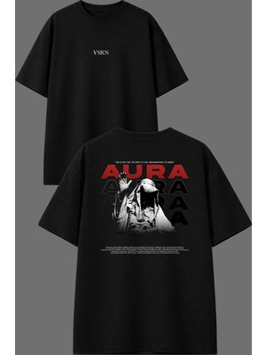 Vsrn Aura Aura Tasarım Ön Arka Baskılı Siyah Oversize T Shirt