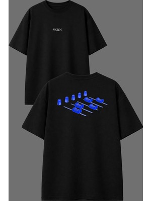 Vsrn Dj Kabini Tuşları Tasarım Ön Arka Baskılı Siyah Oversize T Shirt