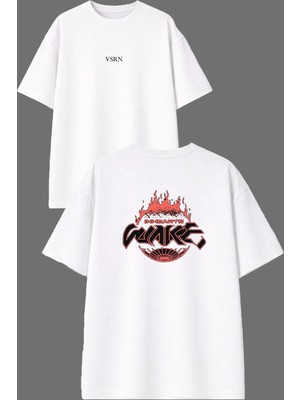 Vsrn Alev Dünya Tasarım Ön Arka Baskılı Beyaz Oversize T Shirt