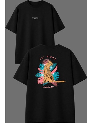 Vsrn Tre Sıgma Tasarım Ön Arka Baskılı Siyah Oversize T Shirt