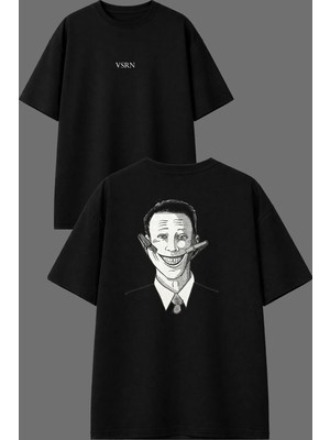 Vsrn Zorla Gülmek Tasarım Ön Arka Baskılı Siyah Oversize T Shirt