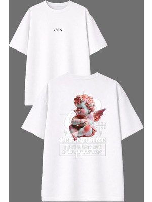 Vsrn Let No One Tasarım Ön Arka Baskılı Beyaz Oversize T Shirt