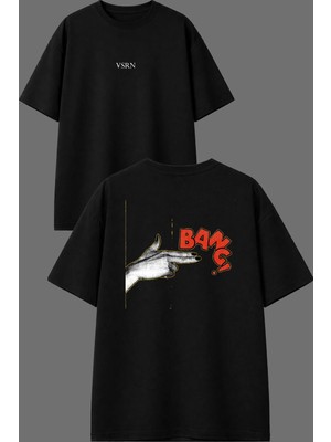 Vsrn Bang Bangg Tasarım Ön Arka Baskılı Siyah Oversize T Shirt
