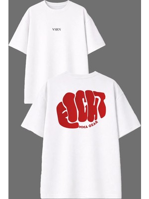 Vsrn Fıght 1 Tasarım Ön Arka Baskılı Beyaz Oversize T Shirt