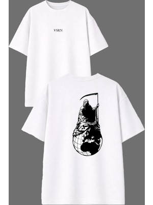 Vsrn Asrail Tasarım Ön Arka Baskılı Beyaz Oversize T Shirt