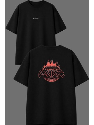 Vsrn Alev Dünya Tasarım Ön Arka Baskılı Siyah Oversize T Shirt