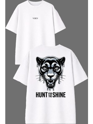 Vsrn Hunt Is Shıne Tasarım Ön Arka Baskılı Beyaz Oversize T Shirt