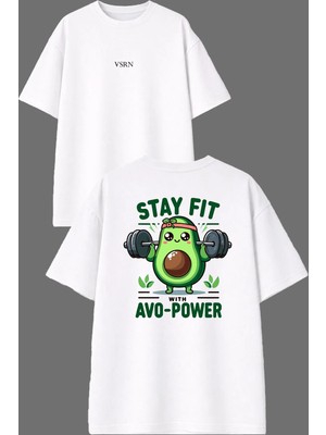 Vsrn Tatlış Avakado Tasarım Ön Arka Baskılı Beyaz Oversize T Shirt
