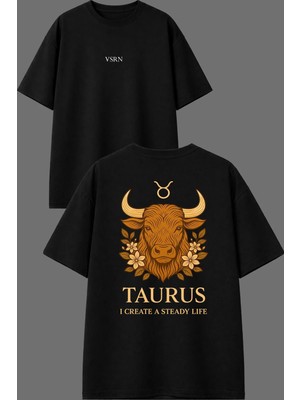 Vsrn Dana Taur Tasarım Ön Arka Baskılı Siyah Oversize T Shirt