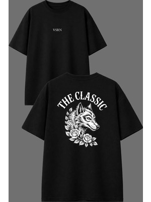 Vsrn The Kurt Tasarım Ön Arka Baskılı Siyah Oversize T Shirt