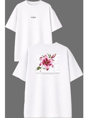Vsrn Self Love Tasarım Ön Arka Baskılı Beyaz Oversize T Shirt
