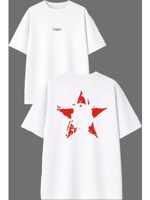 Vsrn Che Guevera Tasarım Ön Arka Baskılı Beyaz Oversize T Shirt