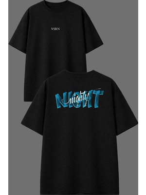 Vsrn Nıght Tasarım Ön Arka Baskılı Siyah Oversize T Shirt